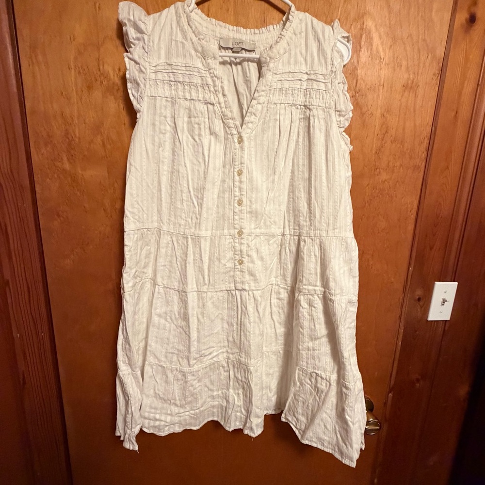 LOFT Cream Cotton Top with Elastic Neck